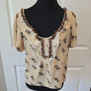 Corey Lynn Calter Cream‎ Ruffled Bib Collar Blouse